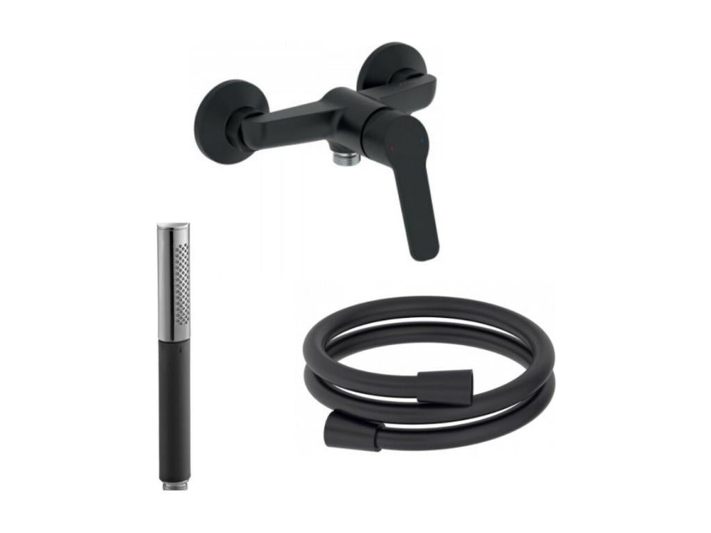 Mitigeur douche Chezlova Aimé douchette stick Shift Ellipse flexible 1.6m noir et chromé UEYD63580