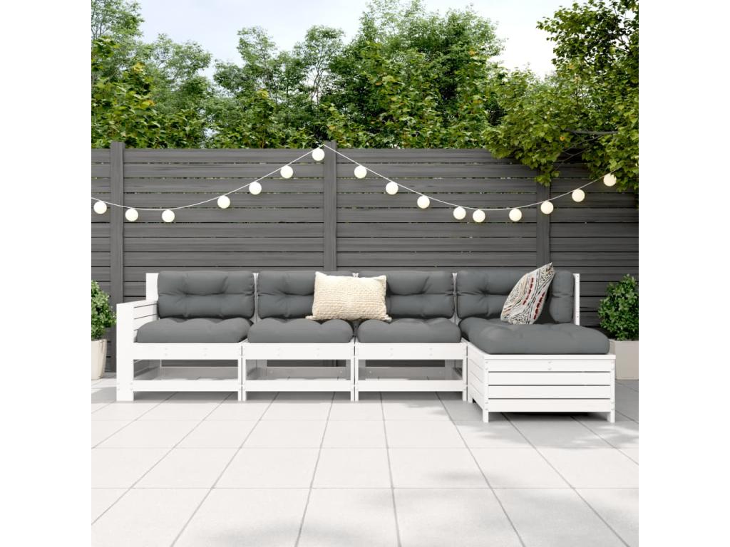 Salon de jardin 5 pcs blanc bois massif de pin APGP16131