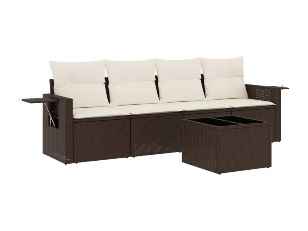 Salon de jardin avec coussins 5 pièces marron résine tressée MQKW07652
