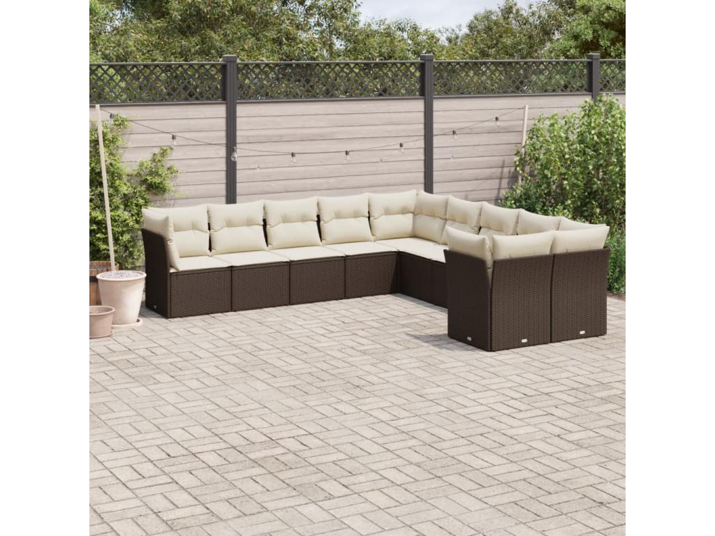 Salon de jardin 10 pcs avec coussins marron résine tressée MSWT26283