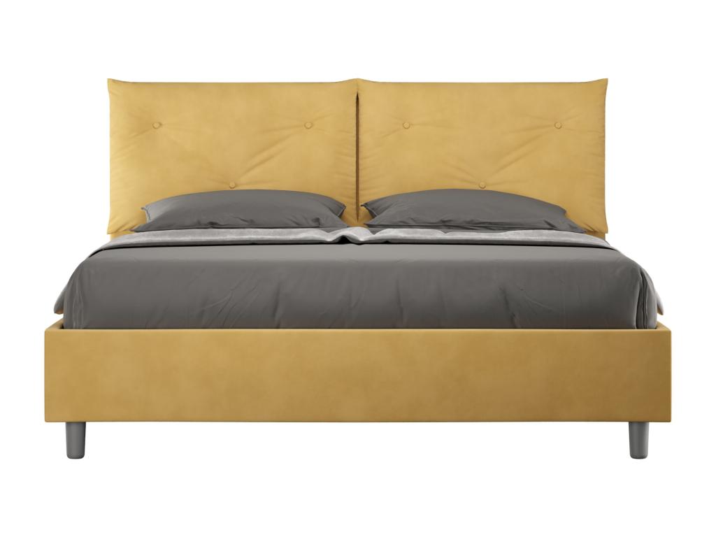 Lit coffre double capitonné 160x200 en microfibre ocre Chezlova ZIXA49080
