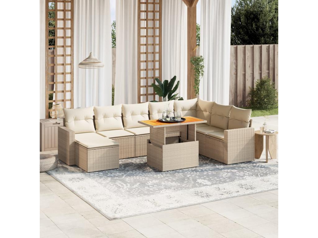 Salon de jardin avec coussins 9 pcs beige résine tressée GCTC42868