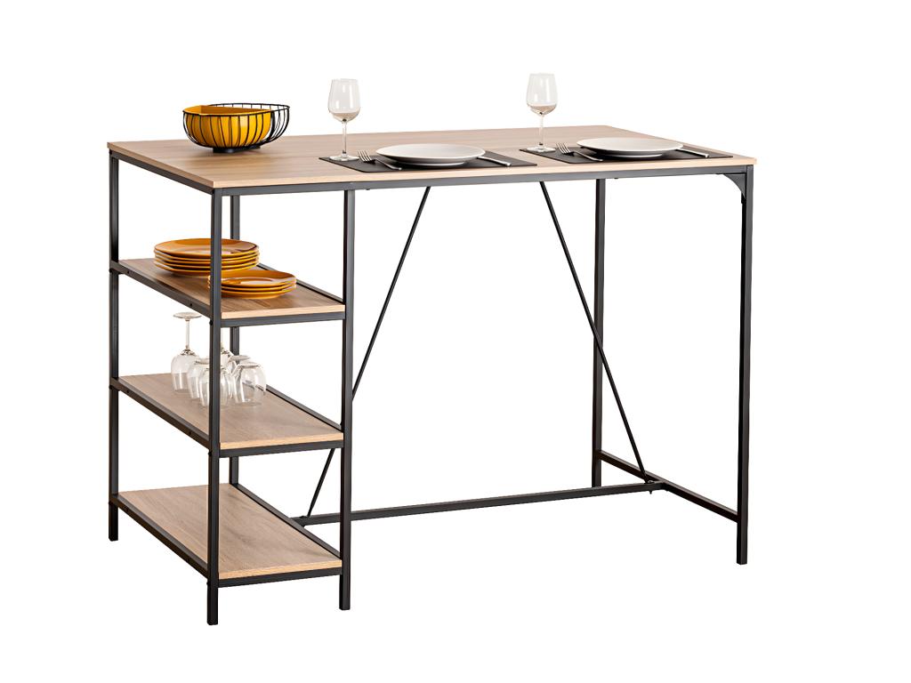 Table de bar haute avec 3 étagères en bois Beige et métal coloris noir LMUB82837