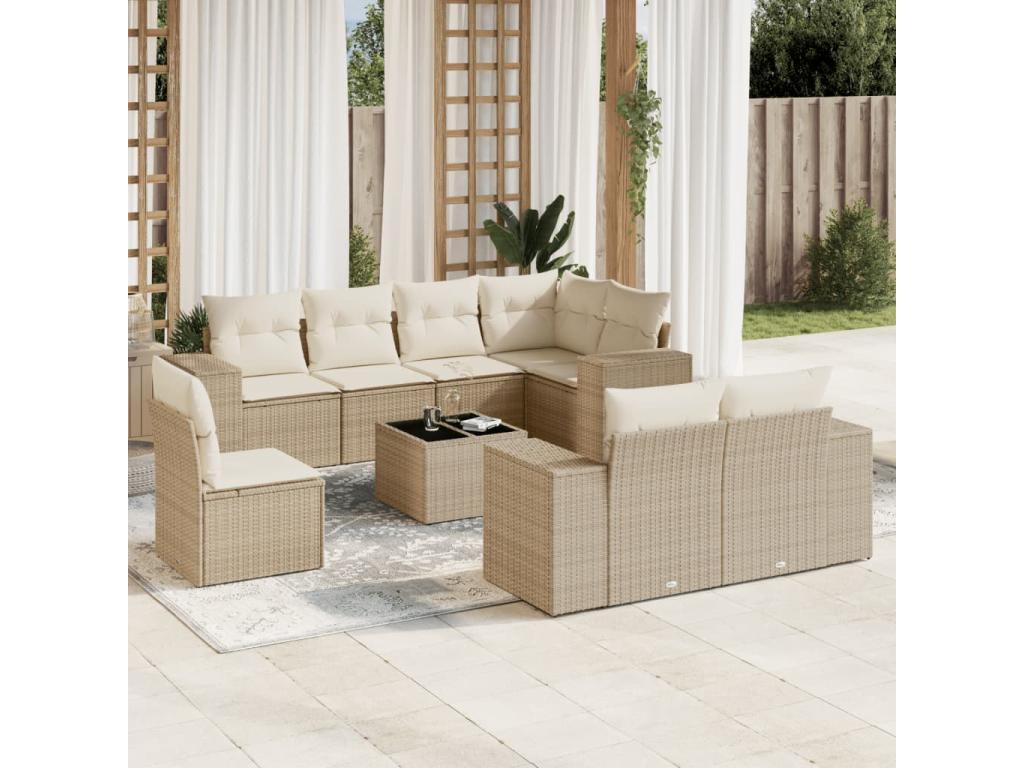 Salon de jardin avec coussins 9 pcs beige résine tressée NKKY86270