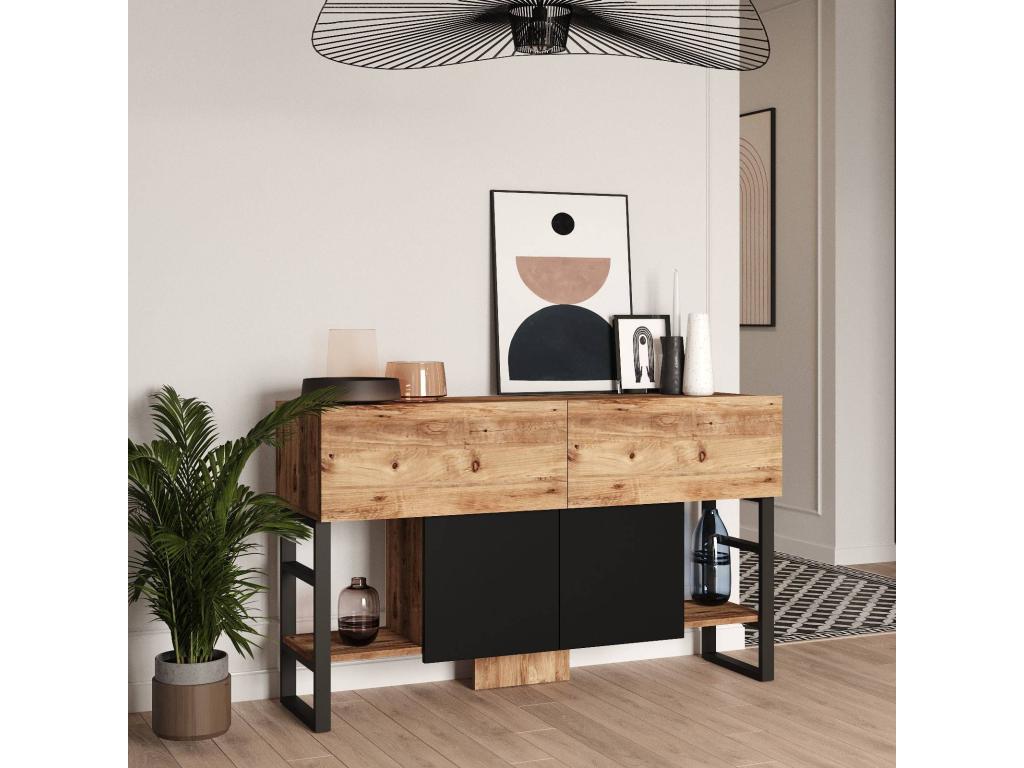 Buffet style industriel Chezlova Métal Noir et Bois Naturel et Noir URIR77055