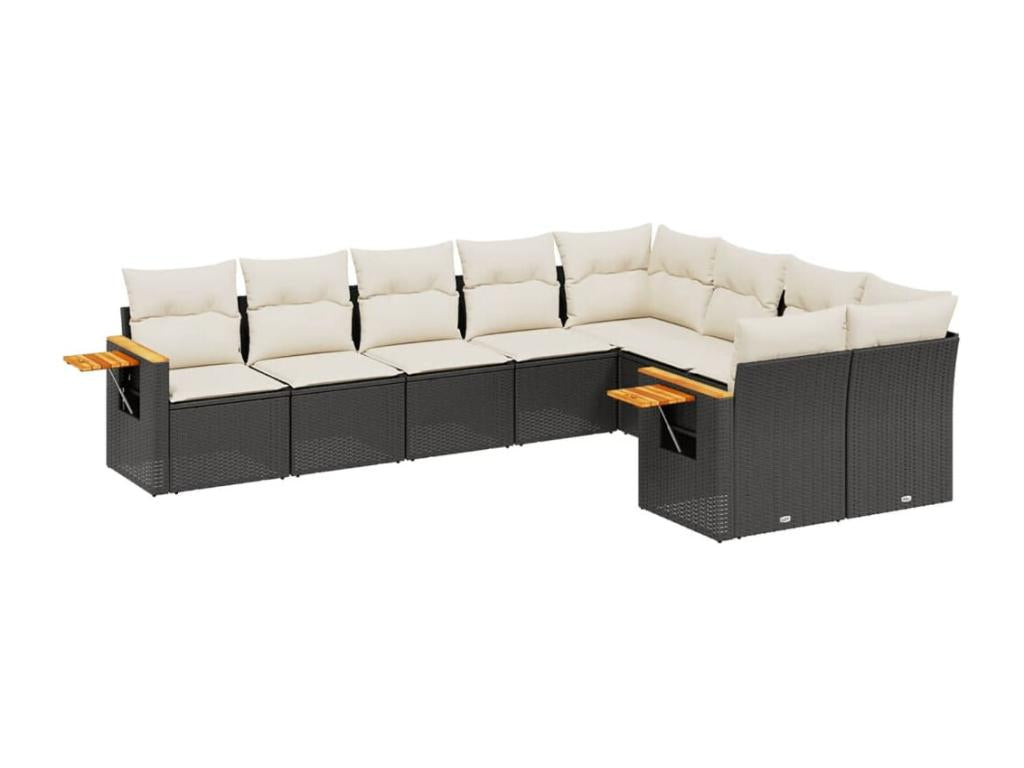 Salon de jardin 9 pcs avec coussins noir résine tressée YPHI10753