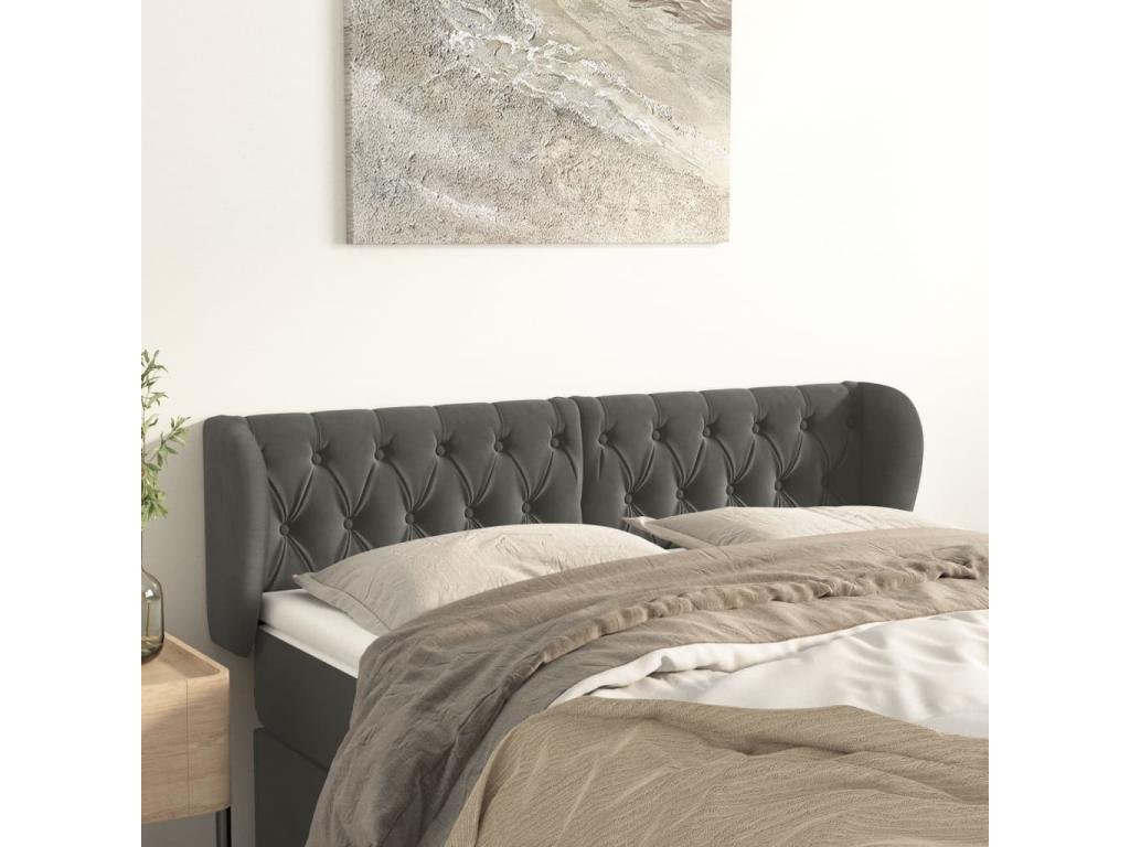 Tête de lit avec oreilles Gris foncé 147x23x78/88 cm Velours RCVW47020