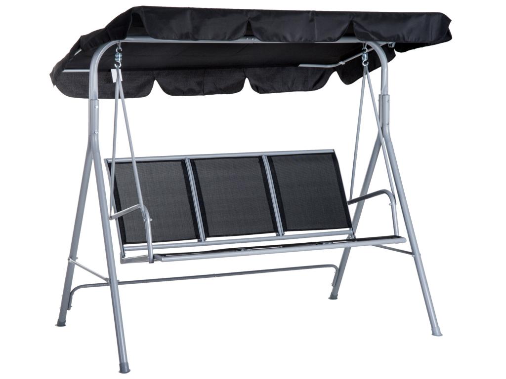 Balancelle de jardin 3 places grand confort toit imperméabilisé inclinaison réglable assise et dossier ergonomique acier textile noir KYKX84235