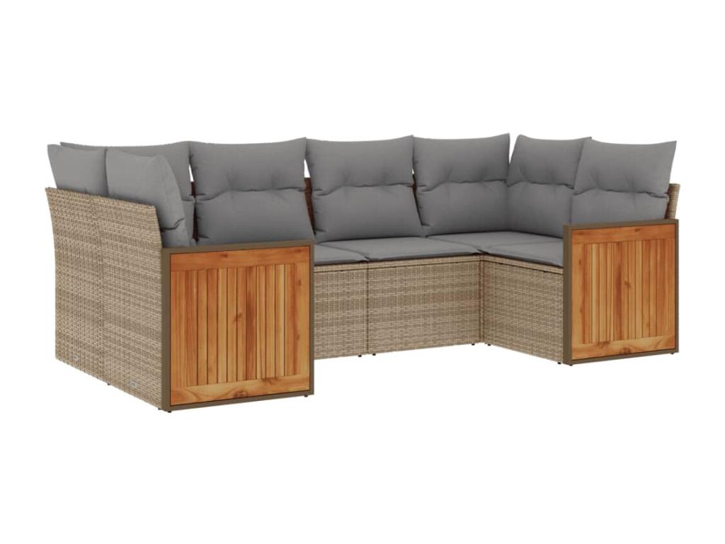 Salon de jardin avec coussins 6 pièces beige résine tressée WRPL60342