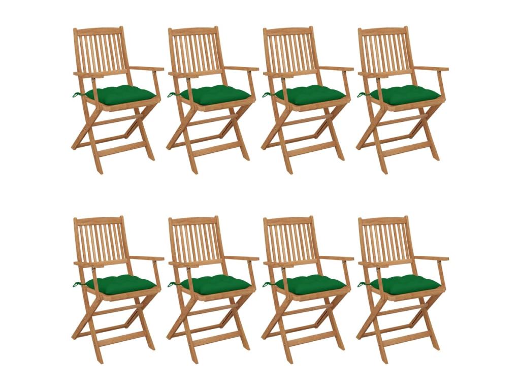 Chaises pliables de jardin 8 pcs avec coussins Bois d'Artigeo 40 PICN10281