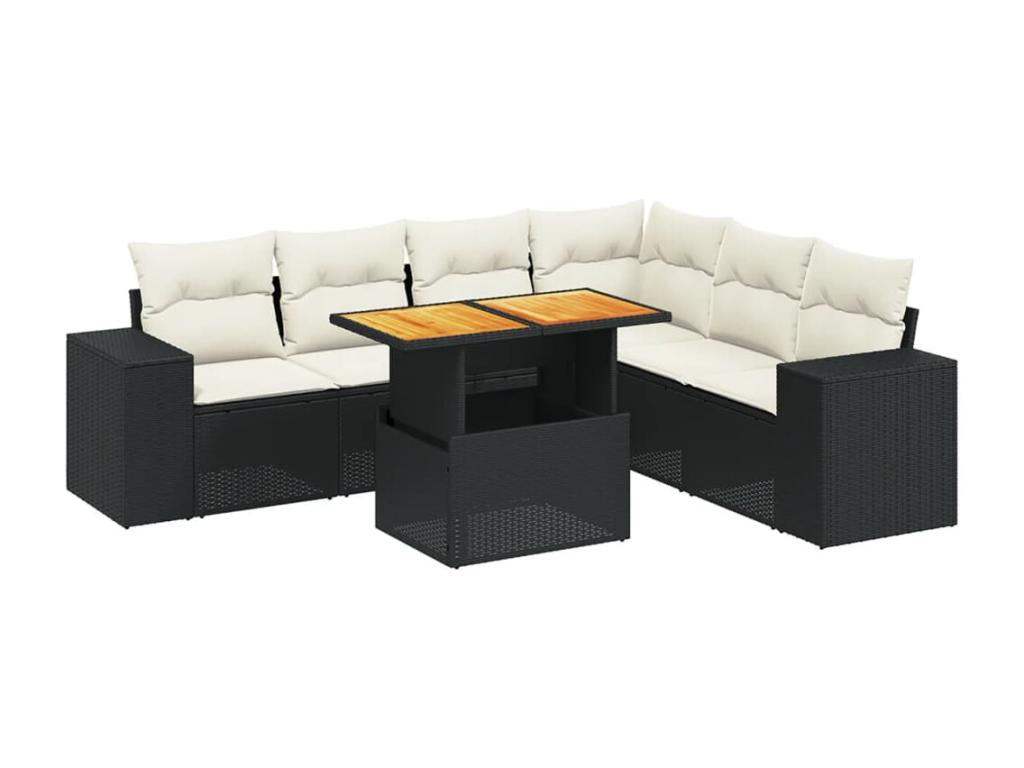 Salon de jardin 7 pcs avec coussins noir résine tressée HGLZ43297