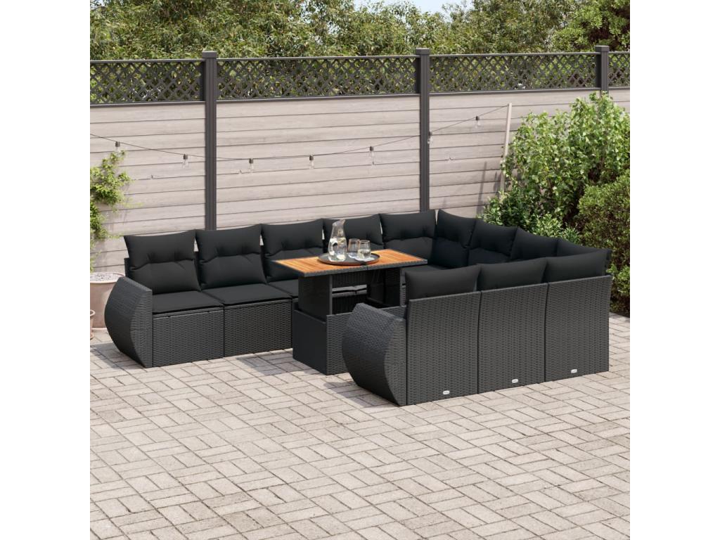 Salon de jardin 11 pièces avec coussins noir résine tressée OLAY35020