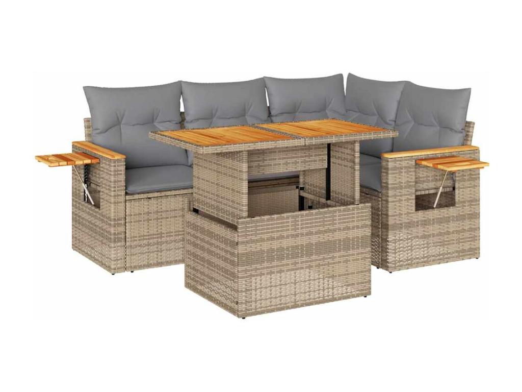 Salon de jardin avec coussins 5 pcs beige résine tressée Artigeo PDXN76384