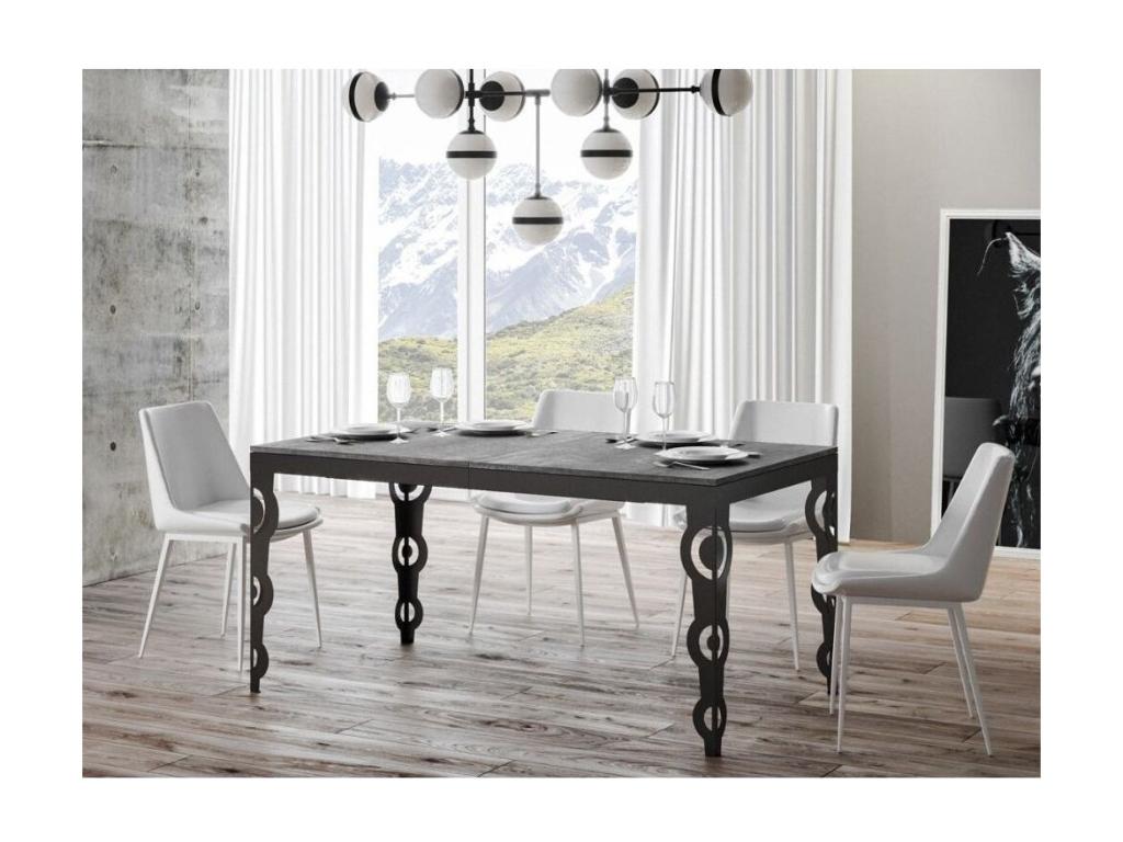 Table rectangulaire extensible 6 à 16 personnes L 120 à 380cm gris béton et cadre métal anthracite Chezlova EDIC86442