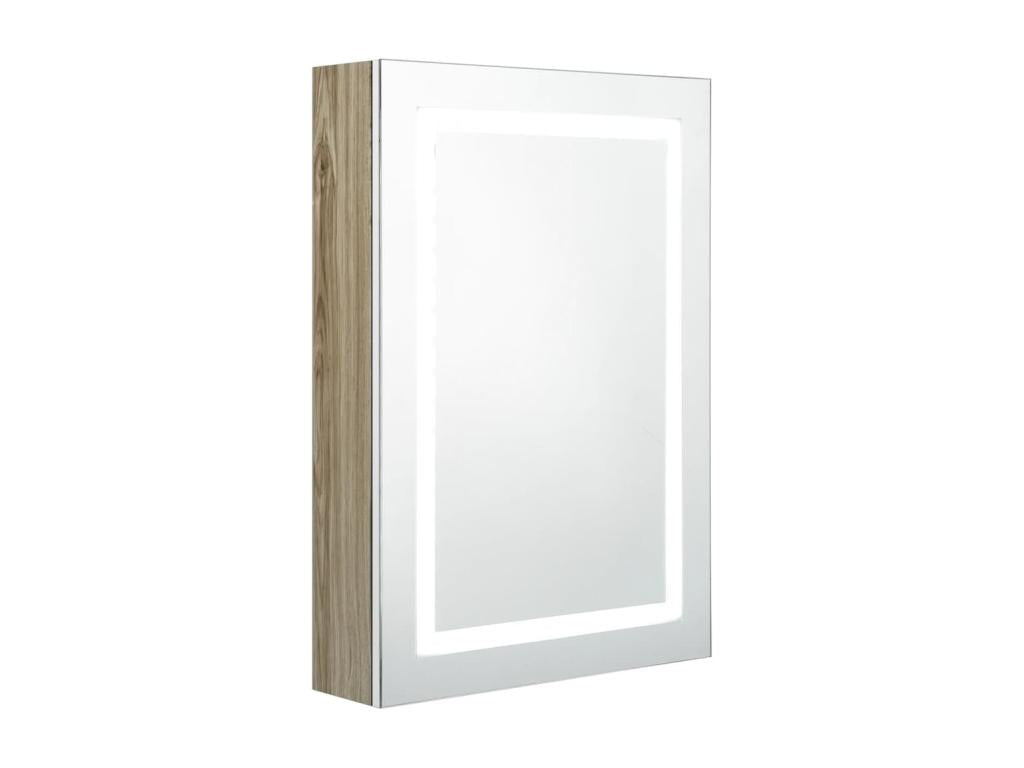 Armoire de salle de bain à miroir LED blanc et chêne 50x13x70cm RGWD86727