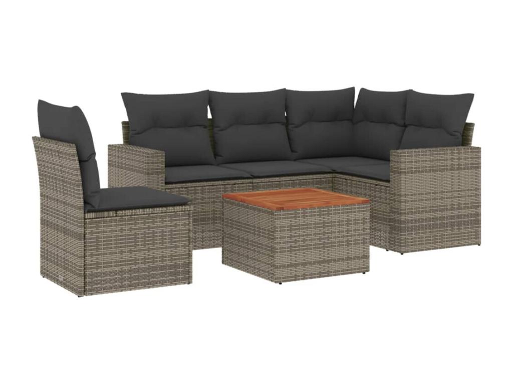 Salon de jardin 6 pcs avec coussins gris résine tressée APFS42613