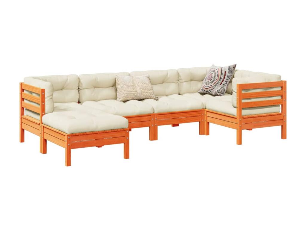 Salon de jardin 6 pcs avec coussins cire marron bois pin massif BHFF34993