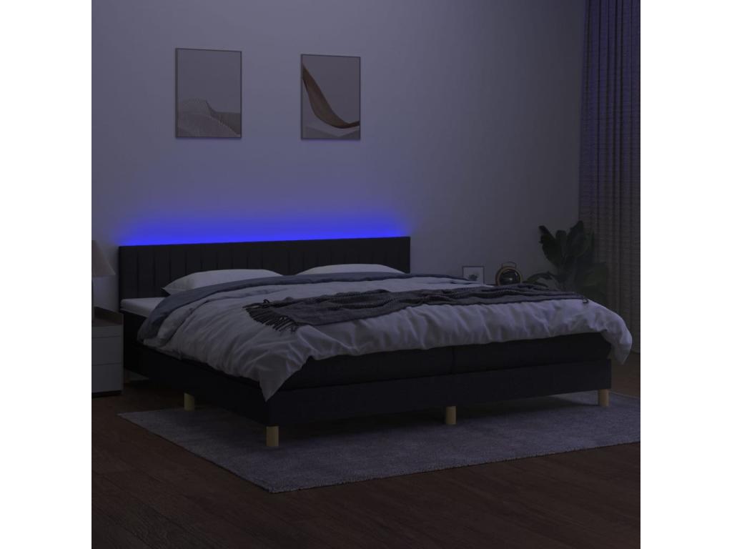 Sommier tapissier et matelas et LED Noir 200x200 cm Tissu TIMF61890