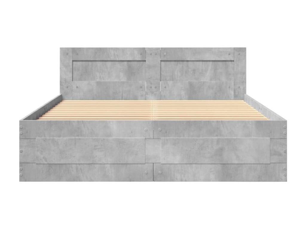Cadre de lit et tête de lit sans matelas gris béton 140x200 cm IVYF01969