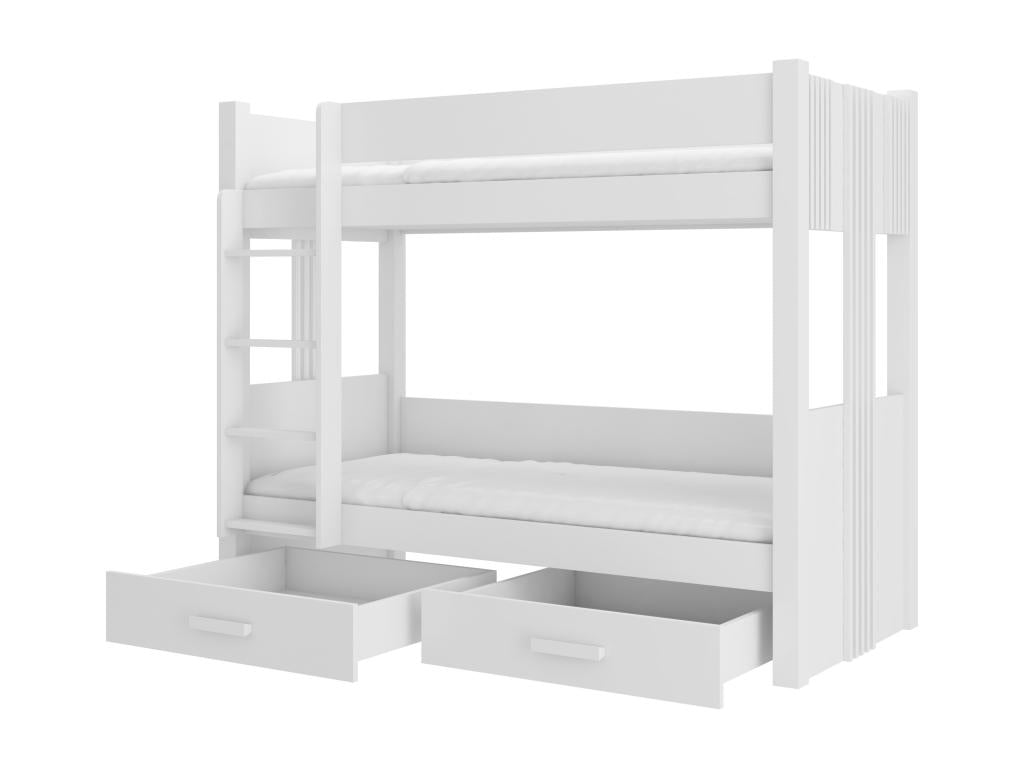 Lit superposé blanc 2 couchages 80x180 ou 90x200 avec tiroirs de rangement Artigeo-2 matelas 80x180-80x180 CJSB55343
