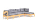 Salon de jardin 5 pcs avec coussins gris bois de pin FQLU92500