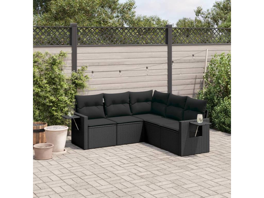 Salon de jardin 5 pcs avec coussins noir résine tressée SGUY77073