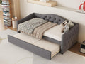 Lit banquette 90x200cm lit gigogne 90x190cm - capitonné en tissu lin - Gris matelas non inclus YPVG51513