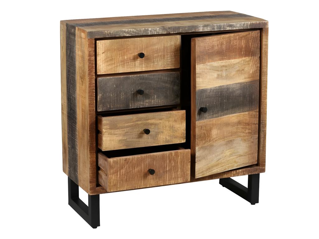 Meuble d'entrée 1 porte 4 tiroirs Bois massif blanc - Chezlova JZHE80749