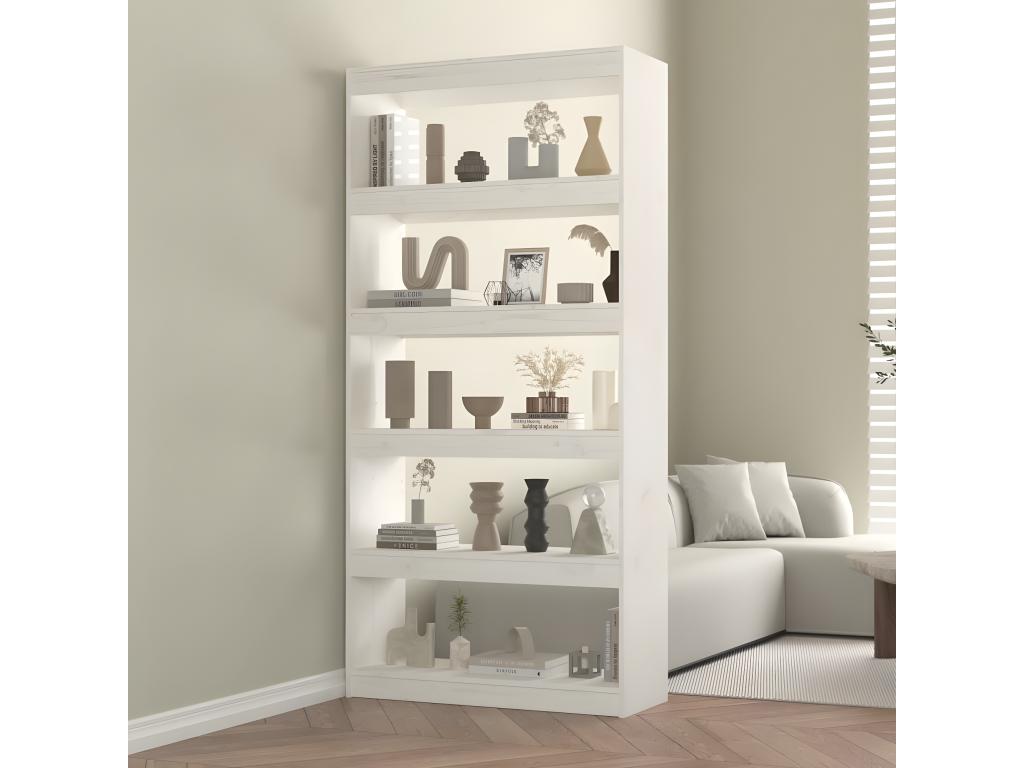 Bibliothèque/Séparateur de pièce Blanc 80x30x167.4cm Pin solide VLSA08338