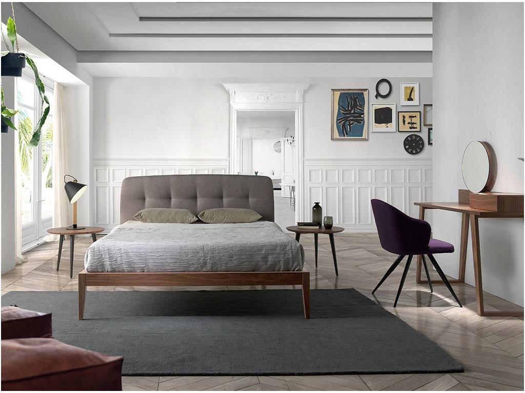 Lit double 150x200 bois noyer et tête de lit tissu Noviza-Couleur Chezlova 40 CHKC90014