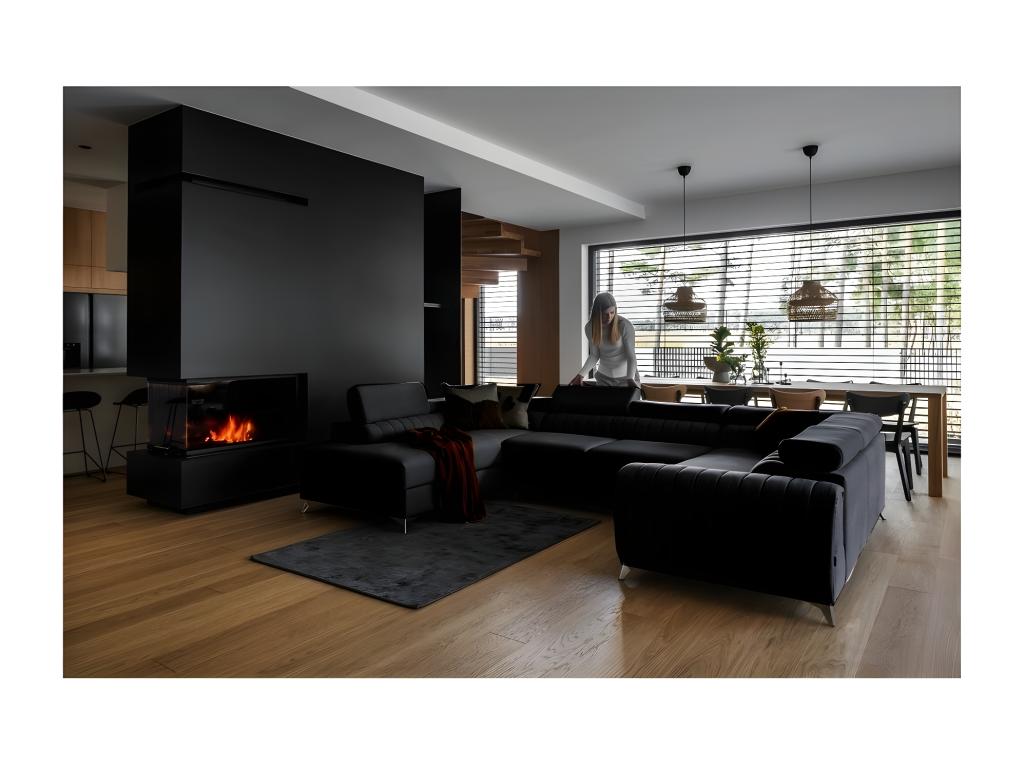 Canapé d'angle convertible Artigeo VELOURS Luxe 7/8 places NOIR accoudoir droit vu de face YMWW55370