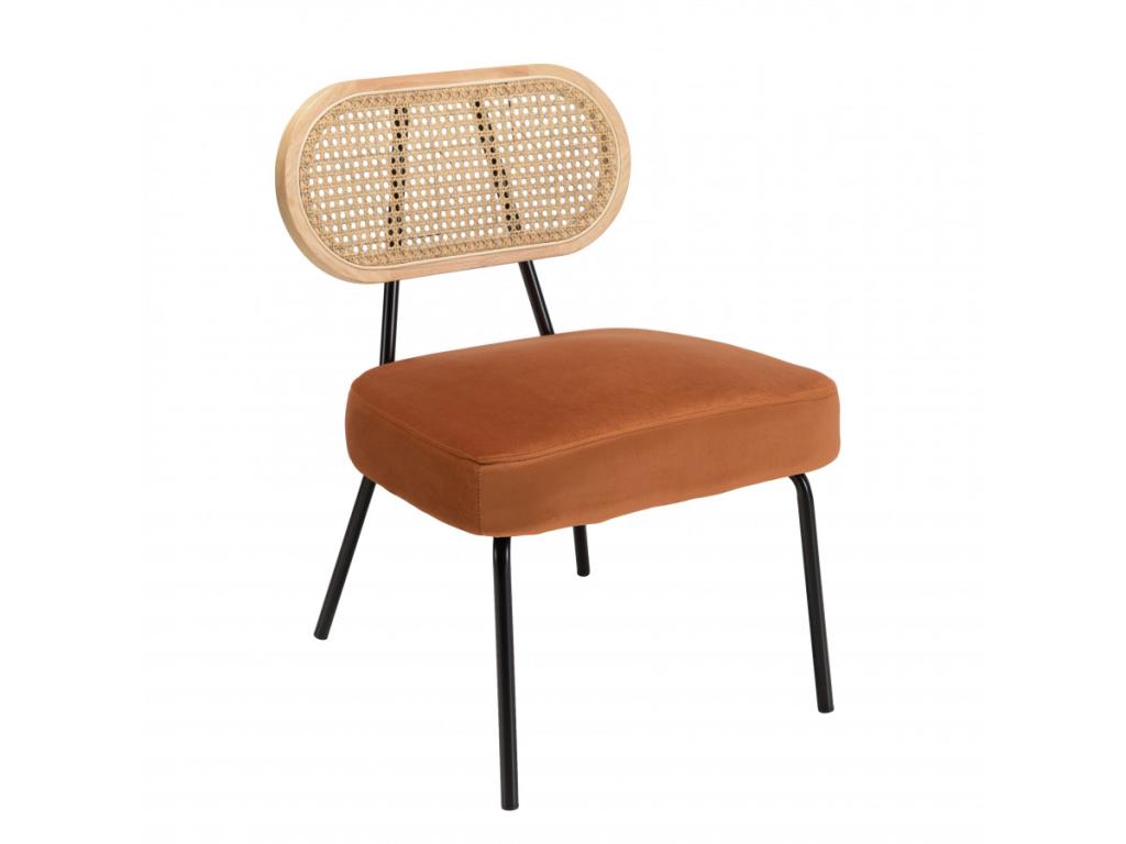 Artigeo - Fauteuil métal noir assise velours Artigeo ambré dossier rotin TLCK05736