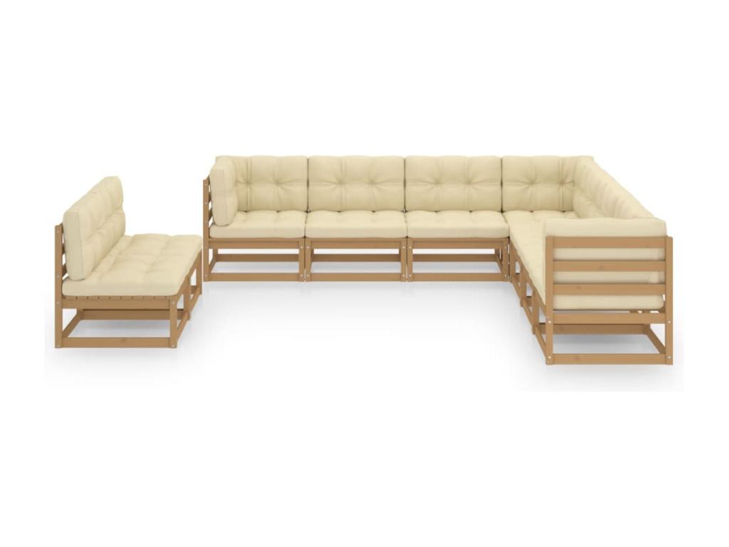 Salon de jardin 9 pièces avec coussins Marron miel Bois de pin HQYD76574