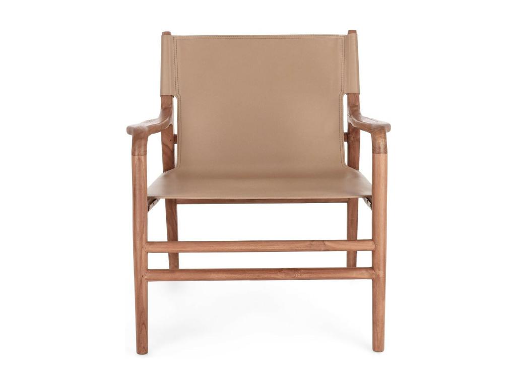 Fauteuil Chezlova à accoudoirs en bois teck et cuir pleine fleur - Chezlova KDCT63477