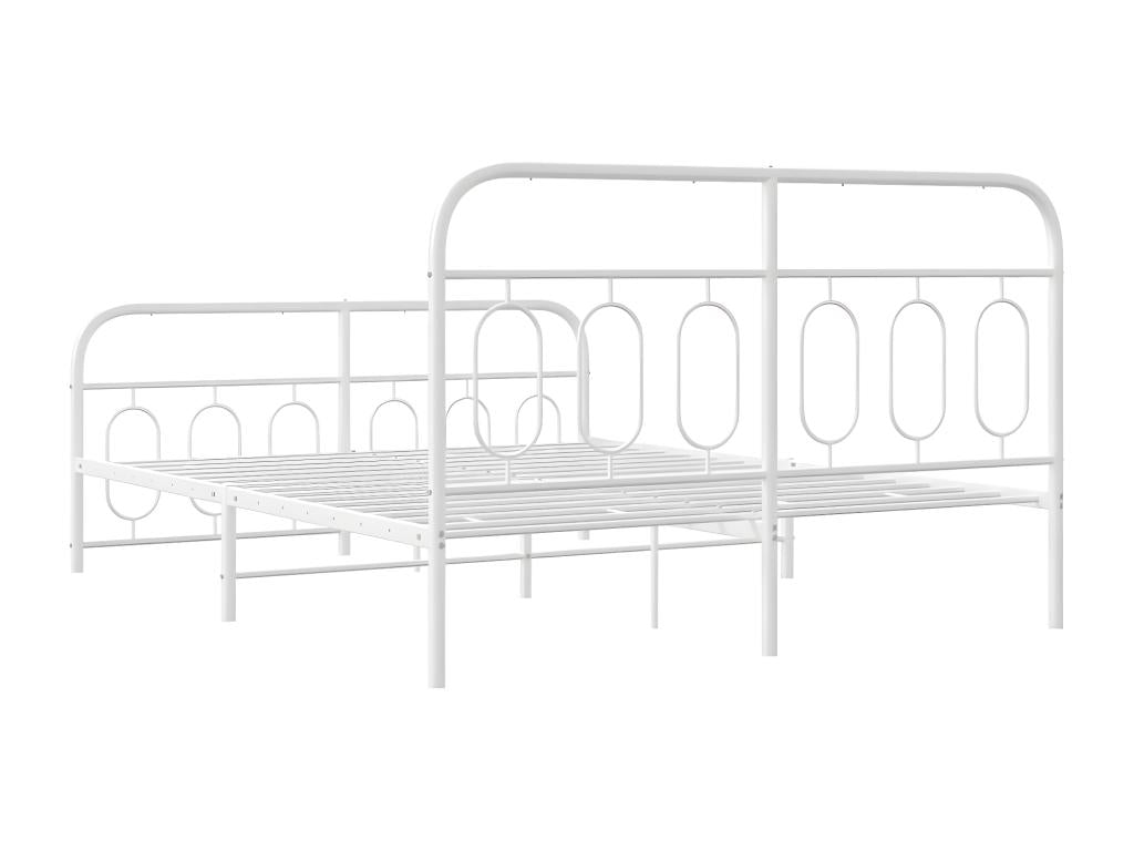 Cadre de lit métal avec tête de lit/pied de lit blanc 150x200cm ZKYW98664