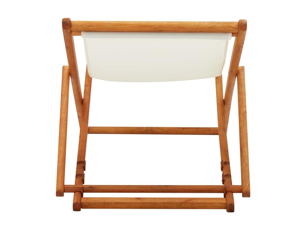Chaise pliable de plage bois d'eucalyptus et tissu blanc crème QGIQ80149