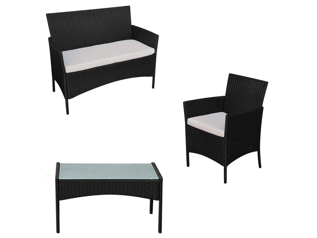 Salon de jardin Chezlova en résine tressée noire 4 places - coussins beige - Chezlova HQES31166