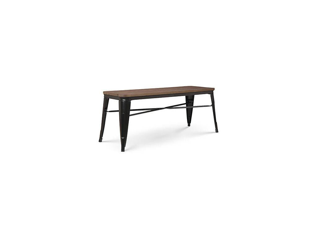 Banc en métal noir mat et assise bois foncé - Style industriel XCVJ88237