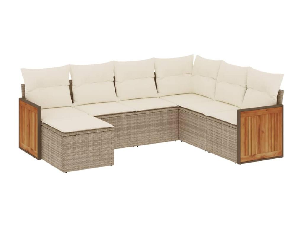 Salon de jardin avec coussins 7 pcs beige résine tressée ODCL98294