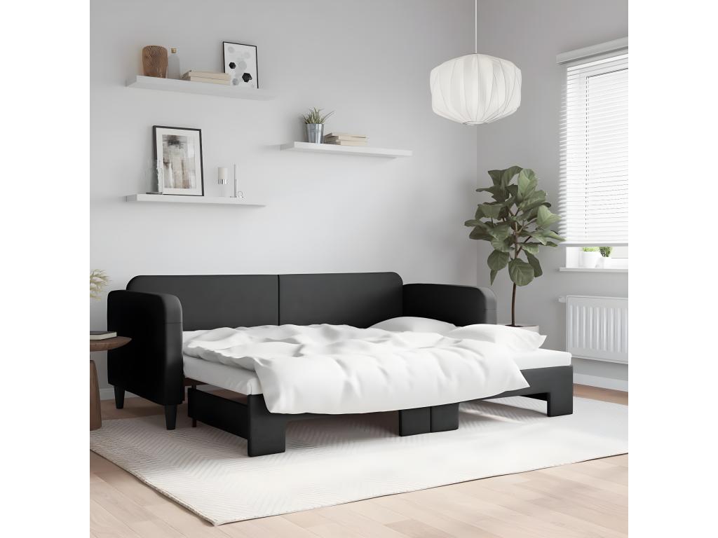 Lit de jour avec lit gigogne noir 80x200 cm tissu LICK61651