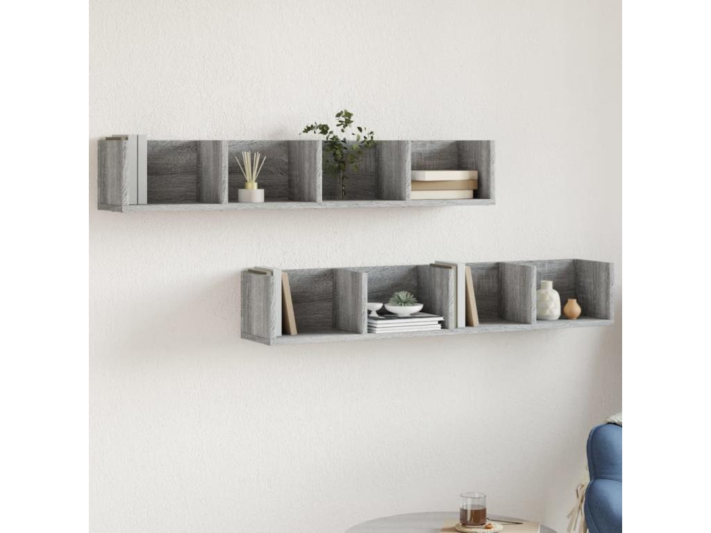 Armoires murales 2 pcs Chezlova gris 99x18x16.5 bois ingénierie QUQA27203