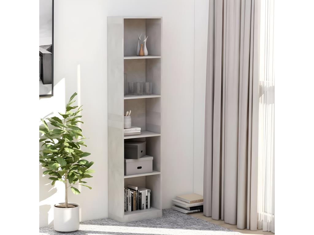 Bibliothèque à 5 niveaux Gris béton 40x24x175 cm Aggloméré SWSC37980