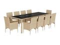 Ensemble à manger de jardin et coussins 11pcs beige rotin verre XMIK53857