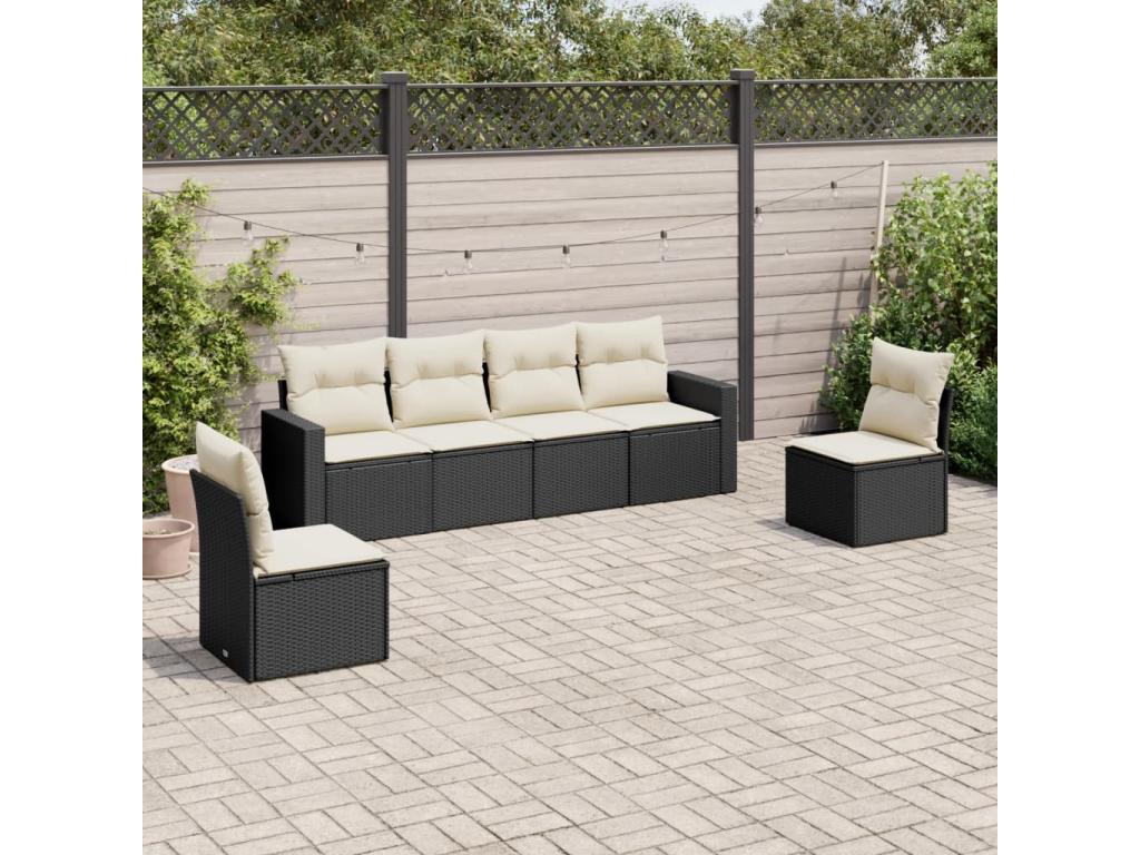 Salon de jardin 6 pcs avec coussins noir résine tressée VEIN26710