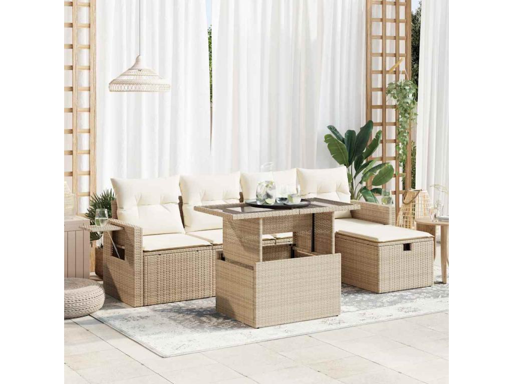 Salon de jardin avec coussins 6 pièces beige résine tressée WLWS23901