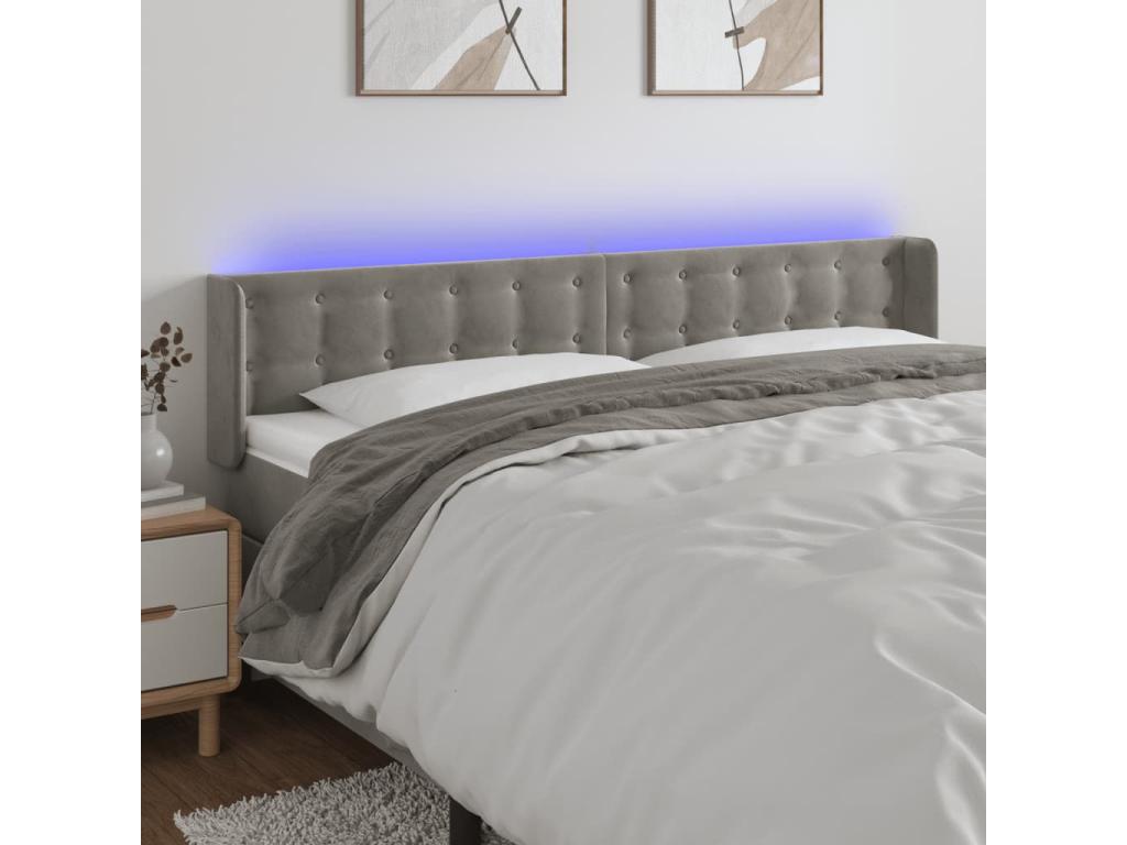 Tête de lit à LED Gris clair 203x16x78/88 cm Velours ILEC76668