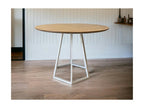 Chezlova - Table à manger ronde en bois effet chêne pieds acier blanc CUNA60288