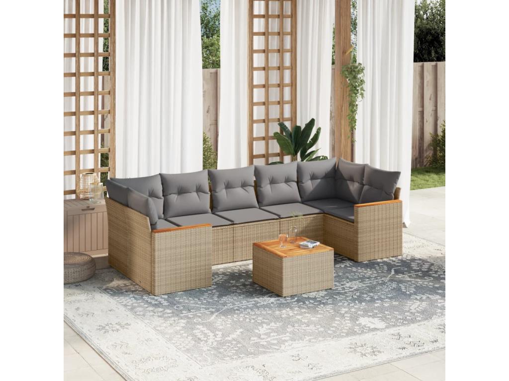 Salon de jardin avec coussins 8pcs méArtigeo beige résine tressée ZHXC65597