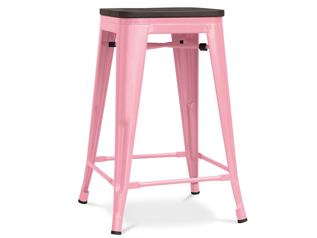 Tabouret industriel acier brillant et assise en bois massif marron Chezlova 60cm-Couleur Rose EVOP75303