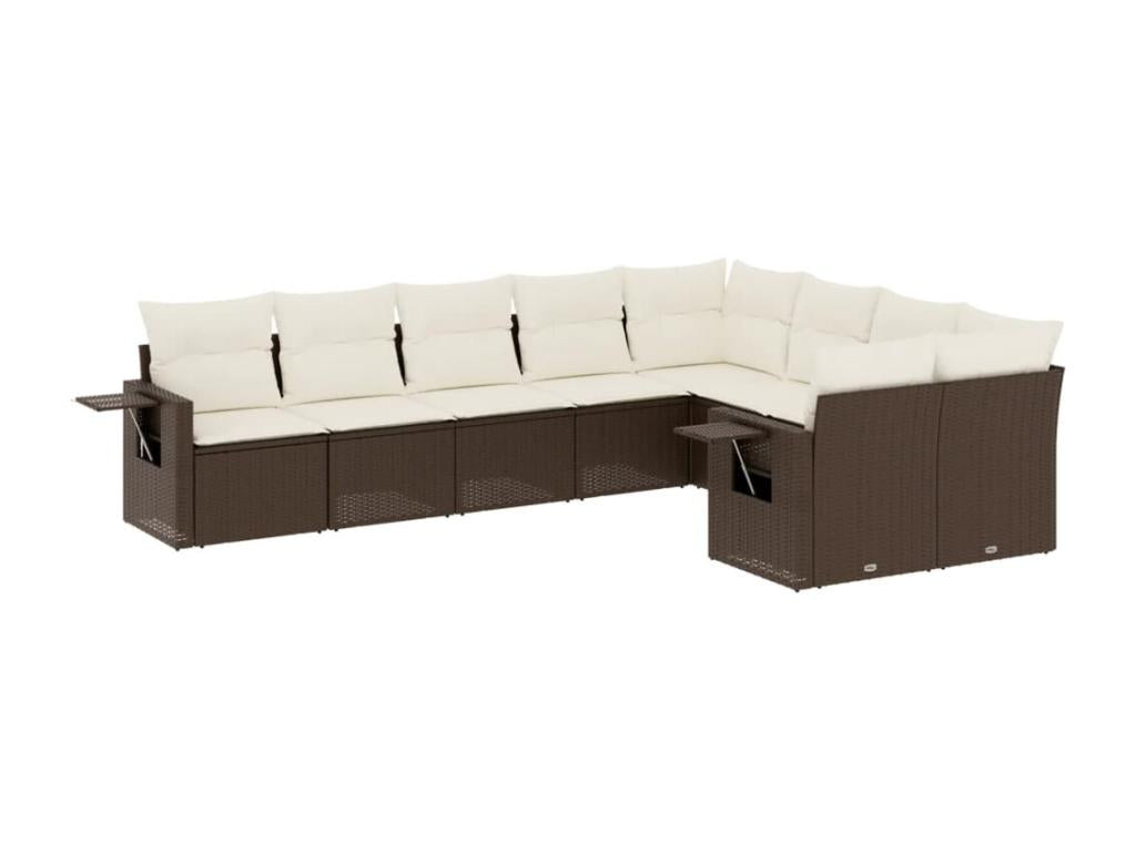Salon de jardin avec coussins 9 pcs marron résine tressée AUYP59295